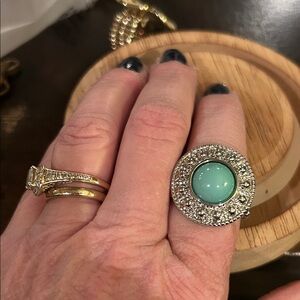 Elegant Silver tone and turquoise color Statement Ring